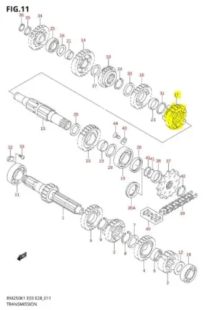 Korting OEM Versnellingsbak Tandwiel Suzuki RM250 2001-2008 4e Versnelling (21 tanden)